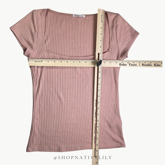 Reformation Women's Bardot Ribbed Knit Square Neck Top Sz Medium, Blush Pink - Picture 12 of 15